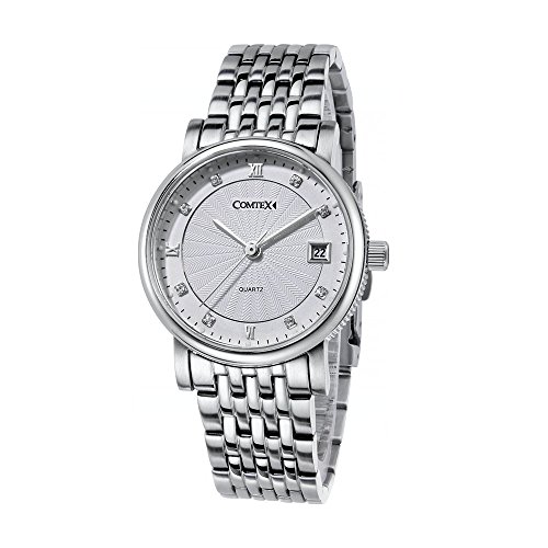 Comtex Damen Armbanduhr Analog Quarz mit Edelstahl Uhrarmband Kalender Wasserdicht (Silber) von Comtex