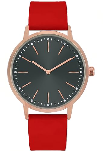 Comtex Damenuhr Rot Silikonband Rose Gold Shell Uhr Kristall Diamant Elegante Damenuhr… von Comtex