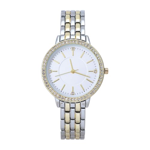 Comtex Damenuhr mit Gehäuse aus Goldlegierung und Lünette, elegant gewebte Quarzuhr mit Kristall, Gold, Modern von Comtex