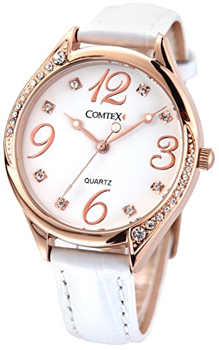 Comtex Modische Damen-Armbanduhr Analog Quarz Weiß Zifferblatt Armbanduhr von Comtex