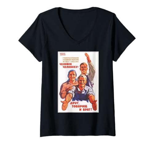 Damen Sowjetisches Poster T-Shirt mit V-Ausschnitt von Comunisti Veri