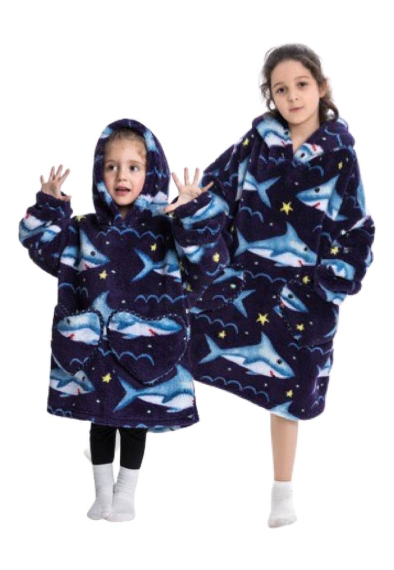 Haai deken kind met capuchon - fleece poncho-128 t/m 152 (ca.7-10 jaar) von Comvie