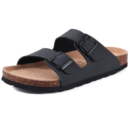 Comwarm Damen Kork Fußbett Pantoletten Sandale, Bequeme Sommer Strand Slide mit Verstellbarer Schnalle Hausschuhe von Comwarm