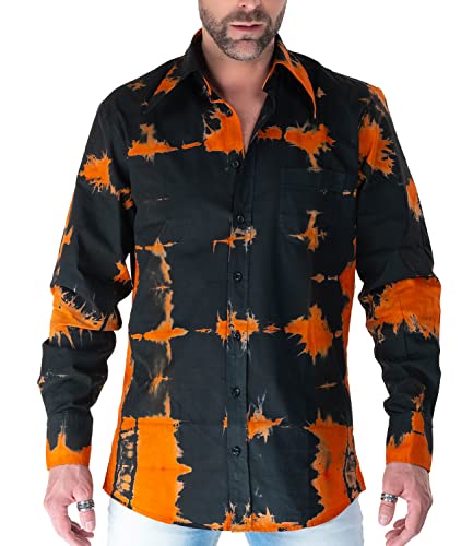 Comycom 70er Jahre Stil Batik Hemd Orange-Schwarz Design XXL von Comycom