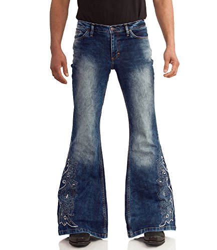 Comycom 70er Used Washed Herren Schlagjeans mit Stickerei 38/32 von Comycom