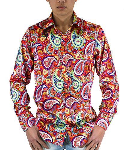 Comycom Buntes 70ger Paisley Muster Hemd, 3XL, Mehrfarbig von Comycom