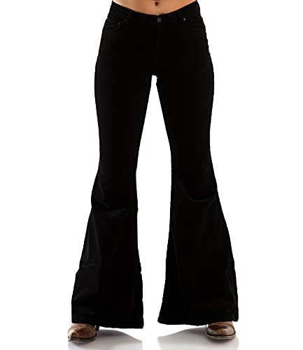 Comycom Damen Jeans Schlaghose Black - Schwarze Jeansschlaghose im 70er-Jahre Hippie-Look für Frauen, Flared-Jeans im Vintage-Style 30W / 32L von Comycom