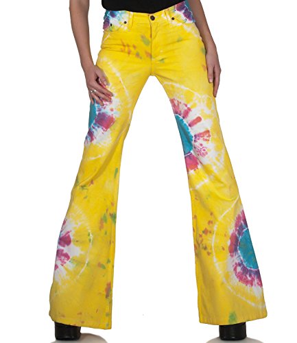 Comycom Gelb bunt gebatikte Bohemian Hippie Schlaghose 31/32 von Comycom