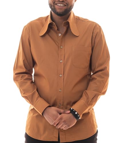 Comycom Herren 70er Langarm Hemd mit Dackelohrkragen braun XXL von Comycom