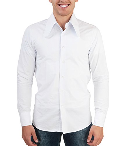 Comycom Herren 70er Langarm Hemd mit Dackelohrkragen weiß XXL von Comycom