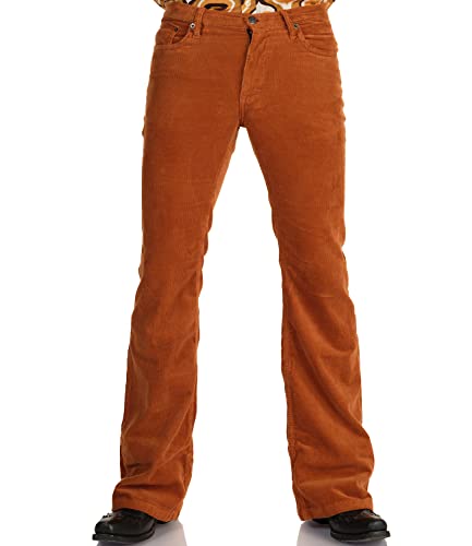 Comycom Herren Cord Bootcut Hose mittelbraun - Männer Cordhose im Retro-Style, 70er-Jahre braune Cordjeans, Cord-Flared-Jeans von Comycom