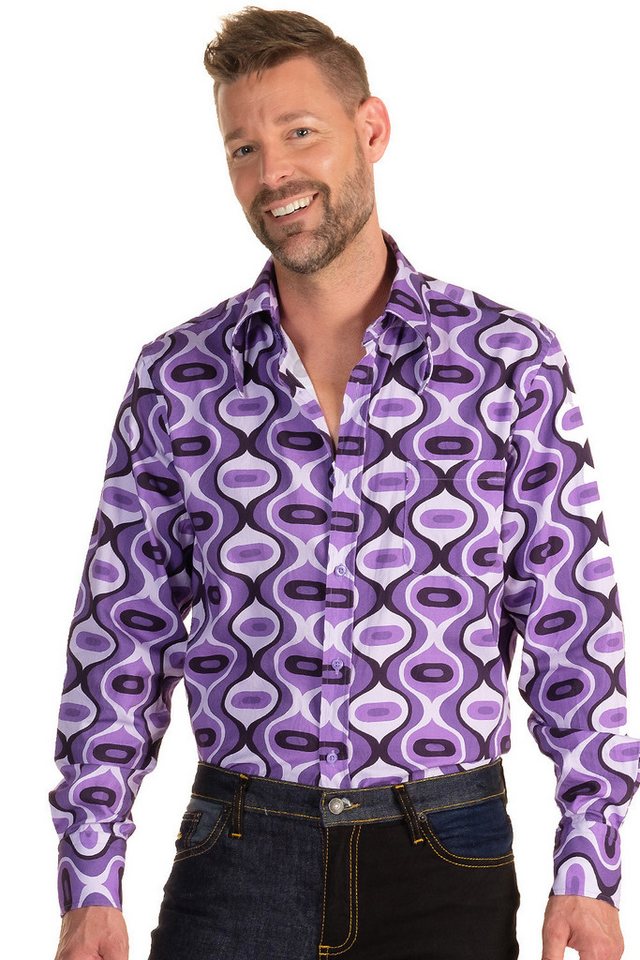 Comycom Langarmhemd 70er-Style Waves Violett von Comycom