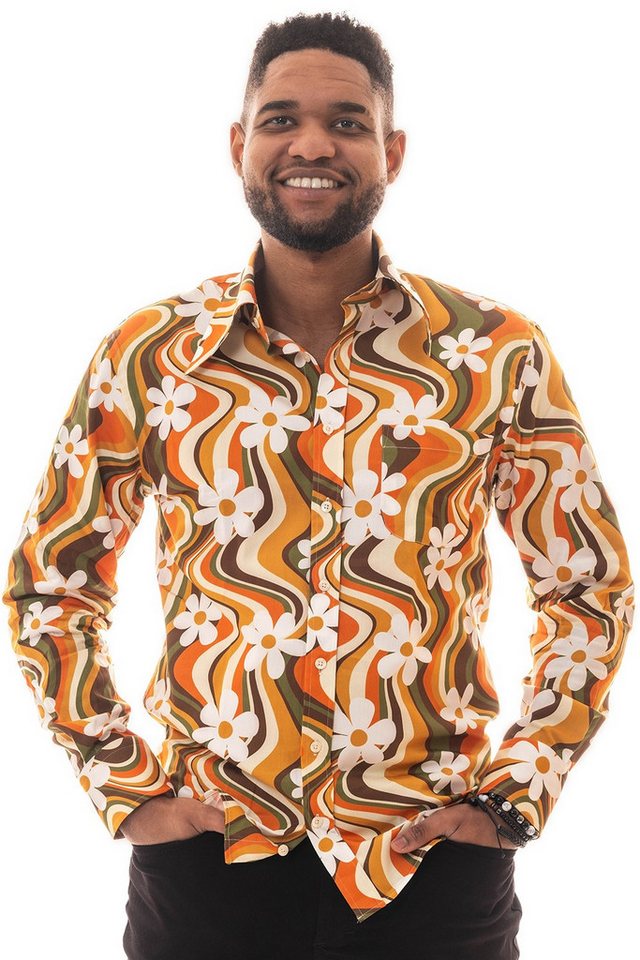 Comycom Langarmhemd Herren 70er Flower Lines mit Blumenmuster von Comycom