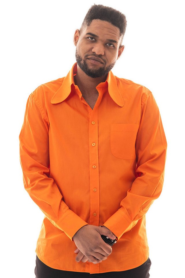 Comycom Langarmhemd Herren 70er mit Dackelohrkragen in orange von Comycom