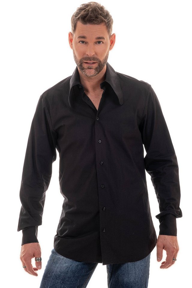 Comycom Langarmhemd Herren 70er mit Dackelohrkragen in schwarz von Comycom