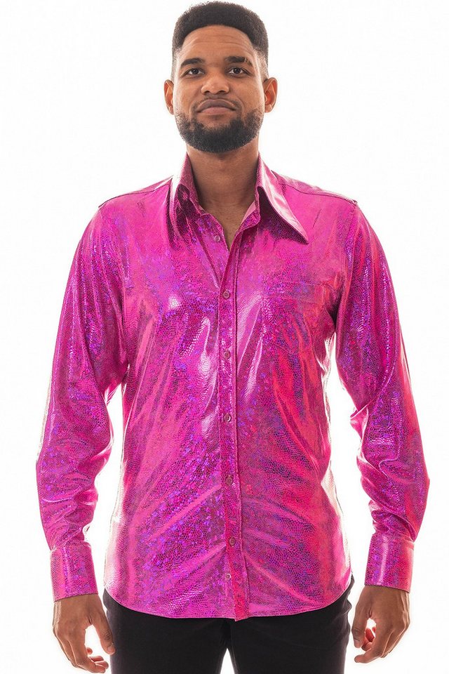 Comycom Langarmhemd Herren 70er pink glitzernd von Comycom