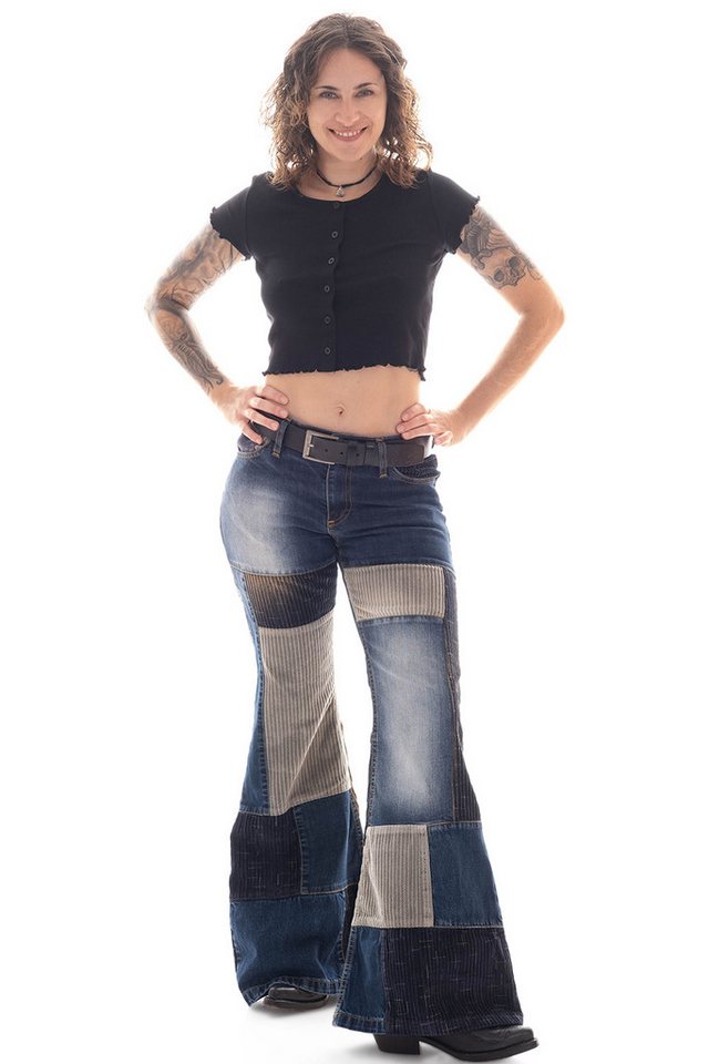 Comycom Schlagjeans Damen Denim-Cord Patchwork STAR DOUBLE von Comycom