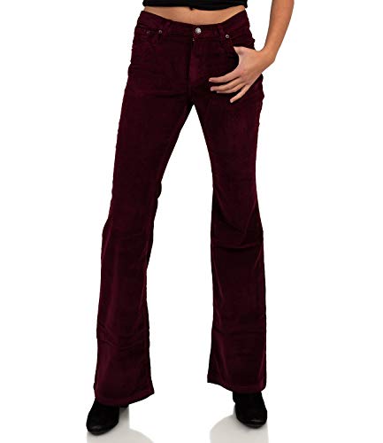 Slim Fit Stretch Cordhose weinrot Bootcut Schlag, Bordeaux Rot, 30W / 32L von Comycom