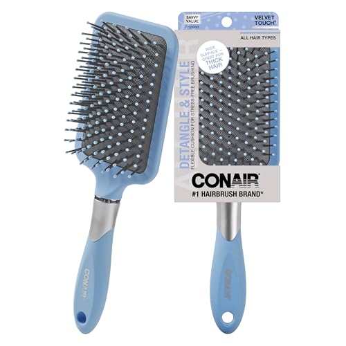 Conair Velvet Touch Paddelkissen-Haarbürste – Entwirrende Haarbürste – lockige oder gerade Stile – Männer oder Frauen – Entwirrer – mit weichem Griff – Himmelblau von Conair