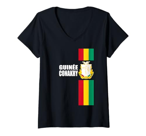 Damen Love Guinea Guinée Conakry mit Guinéen-Emblem T-Shirt mit V-Ausschnitt Damen Love Guinea Guinée Conakry mit Guinéen-Emblem T-Shirt mit V-Ausschnitt von Conakry Teez