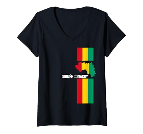Damen Love Guinea Guinée Conakry with Guinéen Flag Karte T-Shirt mit V-Ausschnitt Damen Love Guinea Guinée Conakry with Guinéen Flag Karte T-Shirt mit V-Ausschnitt von Conakry Teez