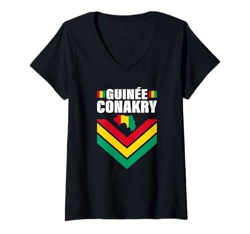 Damen Love Guinea Guinée Conakry with Guinéen Flag Karte T-Shirt mit V-Ausschnitt Damen Love Guinea Guinée Conakry with Guinéen Flag Karte T-Shirt mit V-Ausschnitt von Conakry Teez