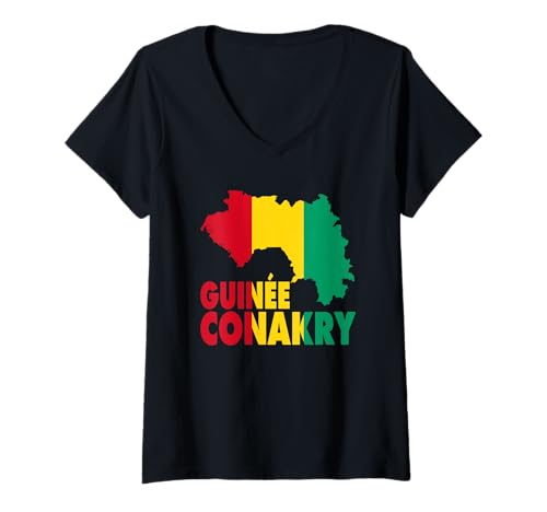 Damen Love Guinea Guinée Conakry with Guinéen Flag Karte T-Shirt mit V-Ausschnitt Damen Love Guinea Guinée Conakry with Guinéen Flag Karte T-Shirt mit V-Ausschnitt von Conakry Teez