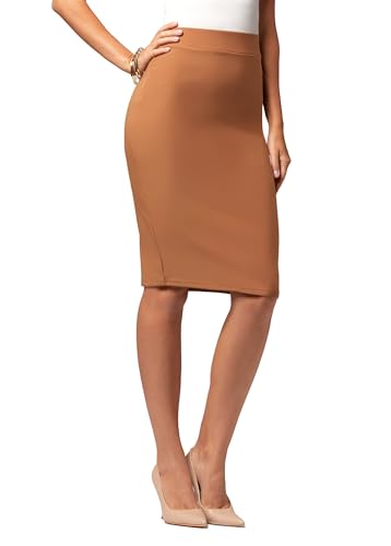 Conceited Röcke für Damen – Bleistiftrock – Tragen zur Arbeit – Midi-Länge in regulärer und Übergröße – viele Farben, Klassisches Khakibraun, Klein von Conceited