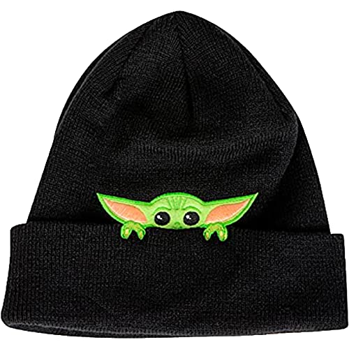 Concept One Baby-Jungen Knitted Cuffed Beanie Star Wars Mandalorian The Child Peek-A-Boo Strickmütze mit Bündchen, Schwarz, Einheitsgröße von Concept One