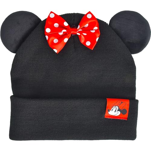 Concept One Damen Disney Minnie Mouse, Kunstfell-bündchen, Winter-strickmütze mit 3D-Ohren und Schleife Beanie-Mütze, Schwarz, One Size von Concept One