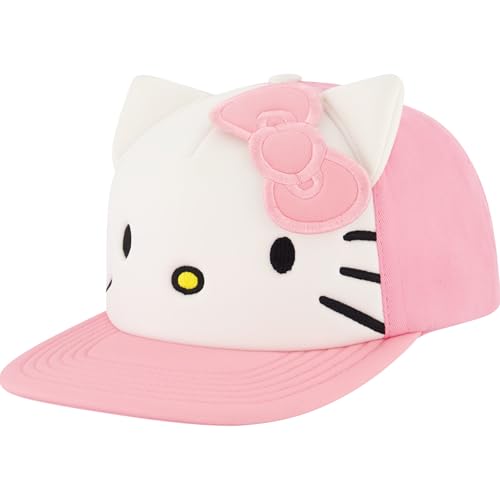 Concept One Damen Hello Kitty Baseball Cap Snapback Mütze mit Flacher Krempe und 3D-Band und Ohren Baseballkappe, Weiß/Pink, Einheitsgröße von Concept One