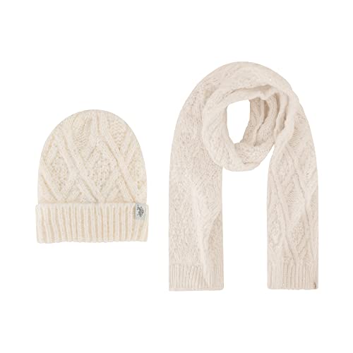 Concept One Damen U.S. Polo Assn Mütze Set, Diamant Pailletten Zopfmuster Wintermütze und Schal Beanie, Elfenbein, Einheitsgröße von Concept One