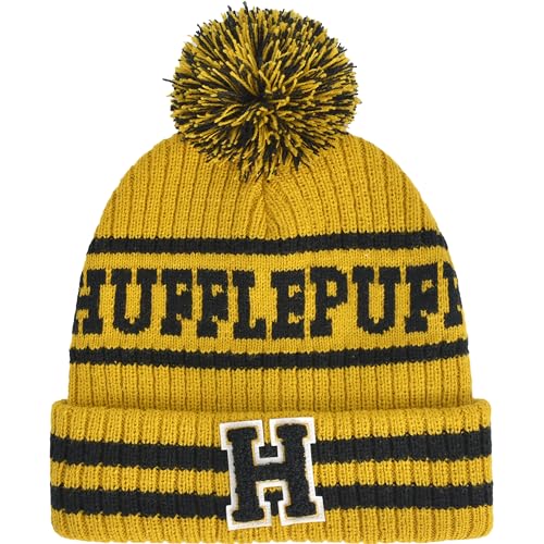 Concept One Harry Potter Beanie Mütze Hogwarts Collegiate Winter Knit Cap mit Manschette und Pom, Hufflepuff, Einheitsgröße von Concept One