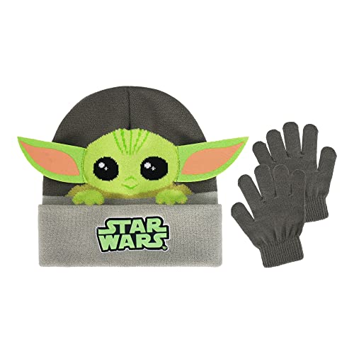 Concept One Jungen Star Wars The Mandalorian Grogu Kids Cap und Handschuh Set, die Kinder Wintermütze Beanie-Mütze, GRAU, Einheitsgröße von Concept One