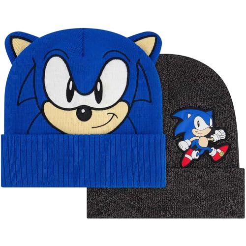 Concept One Jungen The Hedgehog 2-Piece Set, Large Face with Ears and Small Sonic Logo Beanie, Grau/Blau, Einheitsgröße von Concept One