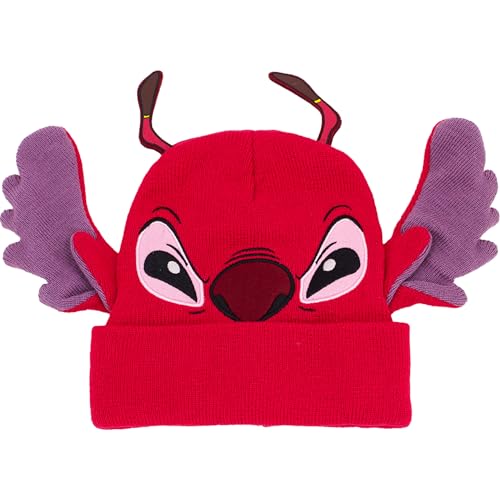 Disney Unisex-Erwachsene Stitch, Leroy Manschette, Winter-strickmütze mit 3D-Ohren und Antenne Beanie-Mütze, Rot/Ausflug, einfarbig (Getaway Solids), Einheitsgröße von Disney
