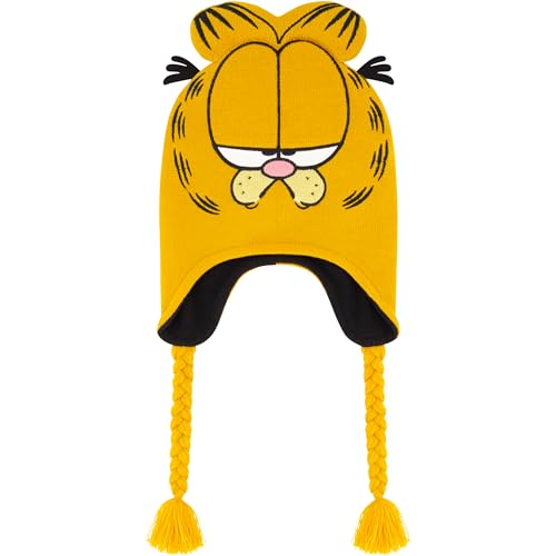 Concept One Unisex-Erwachsene Garfield, Peruanische Winter-Strickmütze mit 3D-Katzenohren und Quasten Beanie-Mütze, Orange/Abendrot im Zickzackmuster (Sunset Chevron), Einheitsgröße von Concept One