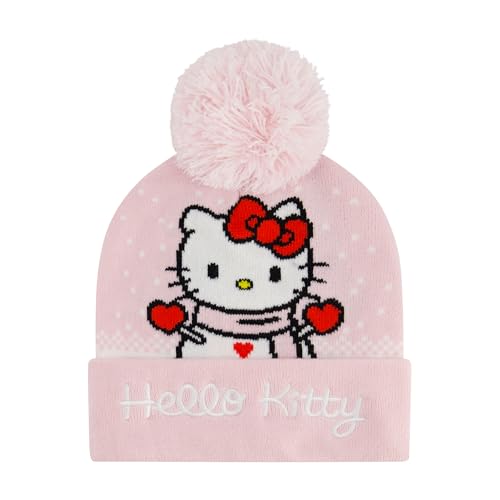 Concept One Unisex-Erwachsene Hello Kitty, Adult Women's Cuffed Knit Cap with Pom, Snowman Design Beanie-Mütze, Pink, Einheitsgre von Concept One