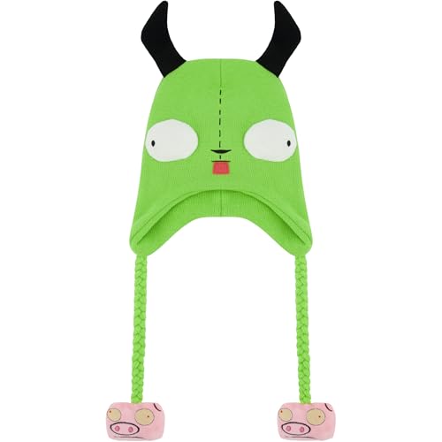 Concept One Unisex-Erwachsene Invader Zim, Gir Cosplay Adult Peruvian Winter Knit Cap with Ears and Tassels Beanie-Mütze, Grüne Quasten, Einheitsgre von Concept One