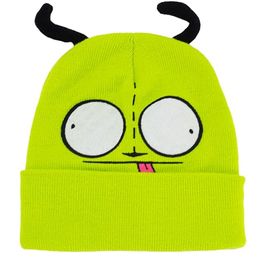 Concept One Unisex-Erwachsene Invader Zim, Gir Winter Knit Cap with Cuff and 3D Ears Beanie-Mütze, Grüne Manschette, Einheitsgröße von Concept One