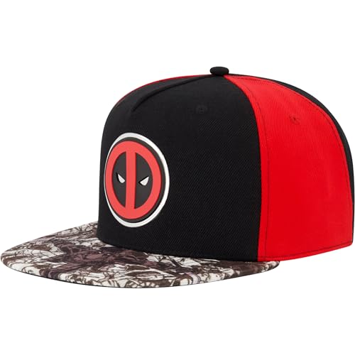 Concept One Unisex-Erwachsene Marvel Deadpool Baseballmütze, Gesichts-Logo, verstellbare Flache Krempe, Snapback-Hut Baseballkappe, Schwarz, Einheitsgröße von Concept One
