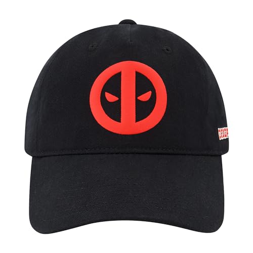 Concept One Unisex-Erwachsene Marvel Deadpool Dad Mütze, Gesichts-Logo, Baumwolle, verstellbare gebogener Krempe Baseballkappe, Schwarz, Einheitsgröße von Concept One