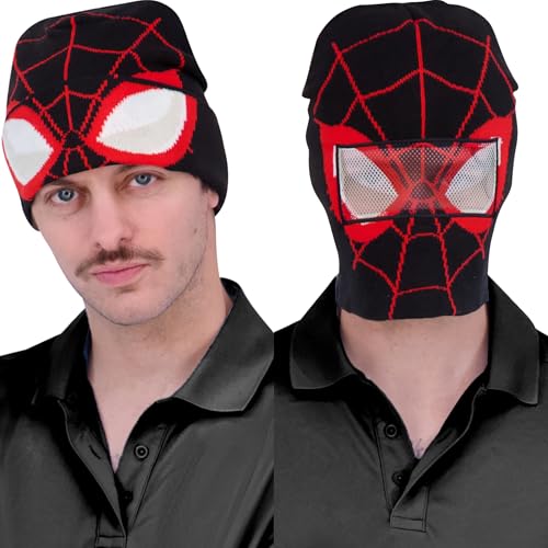 Concept One Unisex-Erwachsene Marvel Spider-Man Miles Morales Roll Down Cuff Strickmütze Winter Skull Cap Beanie-Mütze, Schwarz/Rot, Einheitsgröße von Concept One