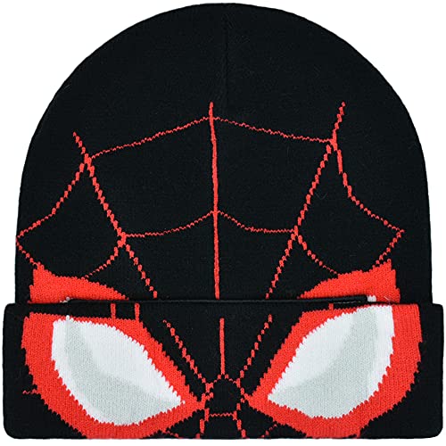 Concept One Unisex-Erwachsene Marvel Spider-Man Miles Morales Roll Down Cuff Strickmütze Winter Skull Cap Beanie-Mütze, Schwarz/Rot, Einheitsgröße von Concept One