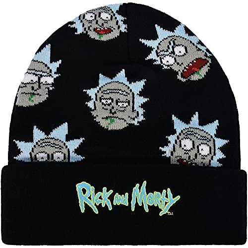 Concept One Unisex-Erwachsene Morty Logo and Rick Sanchez Head Knitted Cuff Beanie-Mtze, schwarz, Einheitsgröße von Concept One