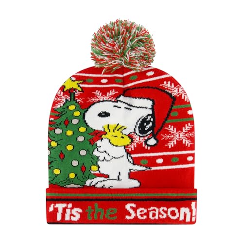Concept One Unisex-Erwachsene Peanuts Snoopy, Adult Cuffed Knit Cap with Pom, Holiday Design Beanie-Mütze, Rot/Ausflug, einfarbig (Getaway Solids), Einheitsgre von Concept One