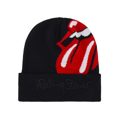 Concept One Unisex-Erwachsene The Rolling Stones Winter Knit Cap mit Jacquard Lips Logo und Manschette Beanie-Mütze, Schwarz, Einheitsgröße von Concept One