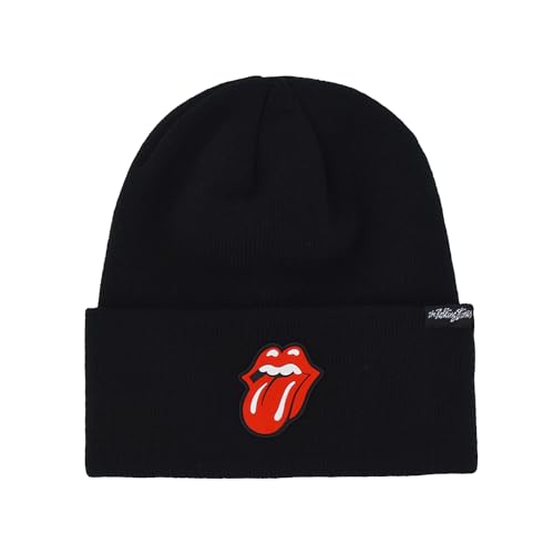 Concept One Unisex-Erwachsene The Rolling Stones Winter Knit Cap mit Rubber Patch Lippen Logo und Manschette Beanie-Mütze, Schwarz, Einheitsgröße von Concept One