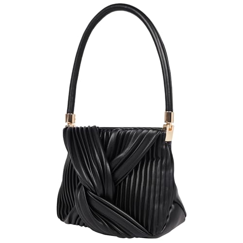 Concept One Unisex Jason Wu Pleated Box Handbag, Structured Top Handle Purse, Sculptural Knot Accent Tasche mit Henkel, Schwarz von Concept One