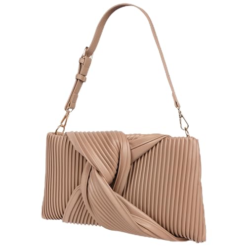 Concept One Unisex Jason Wu Pleated with Shoulder, Sculptural Knot Accent Handbag, Detachable Strap Clutch, Hellbraun Concept One Unisex Jason Wu Pleated with Shoulder, Sculptural Knot Accent Handbag, Detachable Strap Clutch, Hellbraun von Concept One